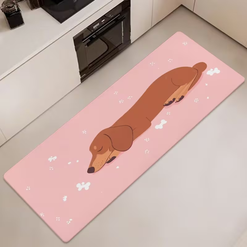 Commercial Kitchen Background - Sevimli Uyuyan Dachshund Uzun Mutfak Halısı